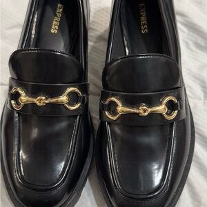 Express Black Loafers with Gold Detailing